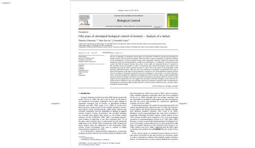 Fifty years of attempted biological control of termites – Analysis of a failure